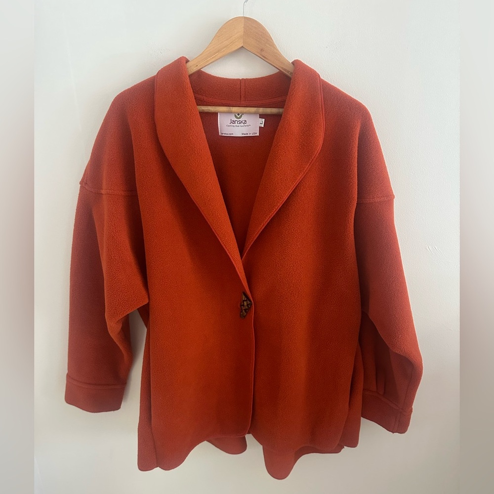 Janska orange fleece jacket‎ single button closure size large